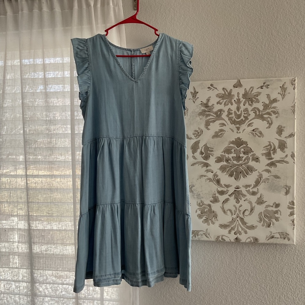 LOFT Light Blue V-Neck Chambray Top